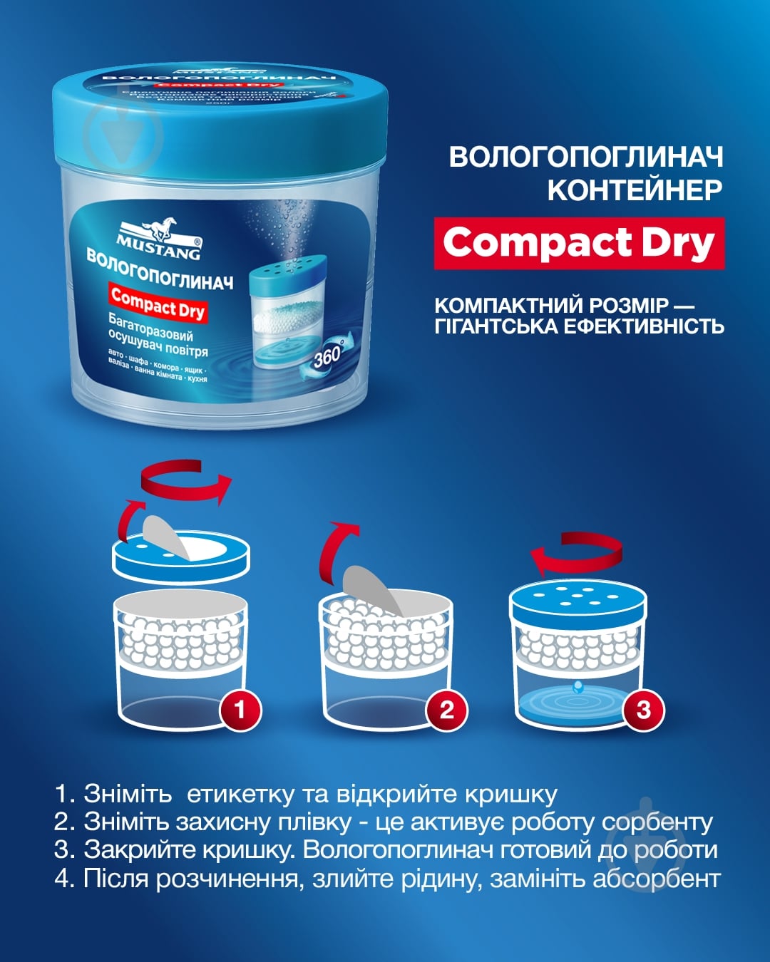 Влагопоглотитель Mustang Compact Dry + гранулы 250 г (CD - CNTR) - фото 4