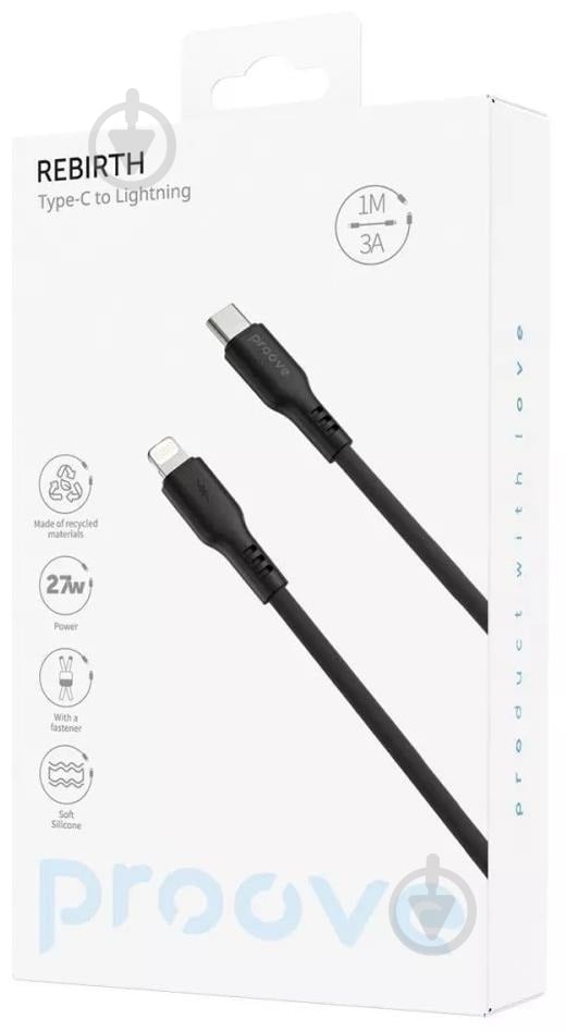 Кабель Proove Rebirth Type-C - Lightning 27W 1 м чорний (CCRE60002101) - фото 2