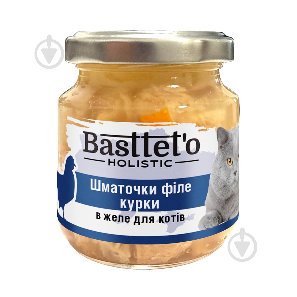 Корм для котів усіх порід Basttet`o шматочки філе курки в желе 130 г - фото 1 Корм для котів усіх порід Basttet`o шматочки філе курки в желе 130 г - фото 1