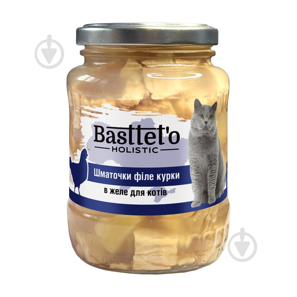 Корм для котів Basttet`o шматочки філе курки в желе 360 г - фото 1 Корм для котів Basttet`o шматочки філе курки в желе 360 г - фото 1