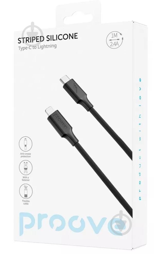 Кабель Proove Striped Silicone Type-C - Lightning 1 м чорний (CCSS00002101) - фото 2 Кабель Proove Striped Silicone Type-C - Lightning 1 м чорний (CCSS00002101) - фото 2