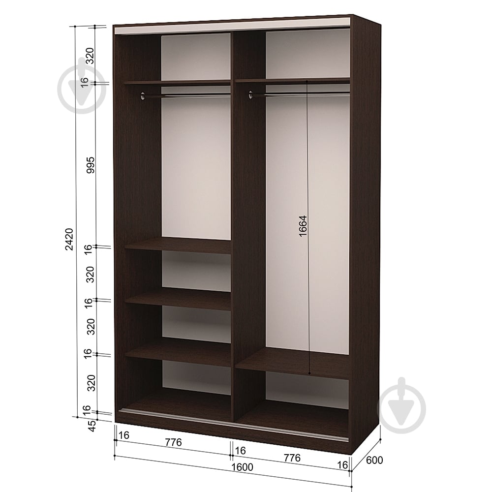 Шафа-купе 2.42.242.60-2 ROKO 1600x600x2420 мм венге двері ДСП - фото 2 Шафа-купе 2.42.242.60-2 ROKO 1600x600x2420 мм венге двері ДСП - фото 2