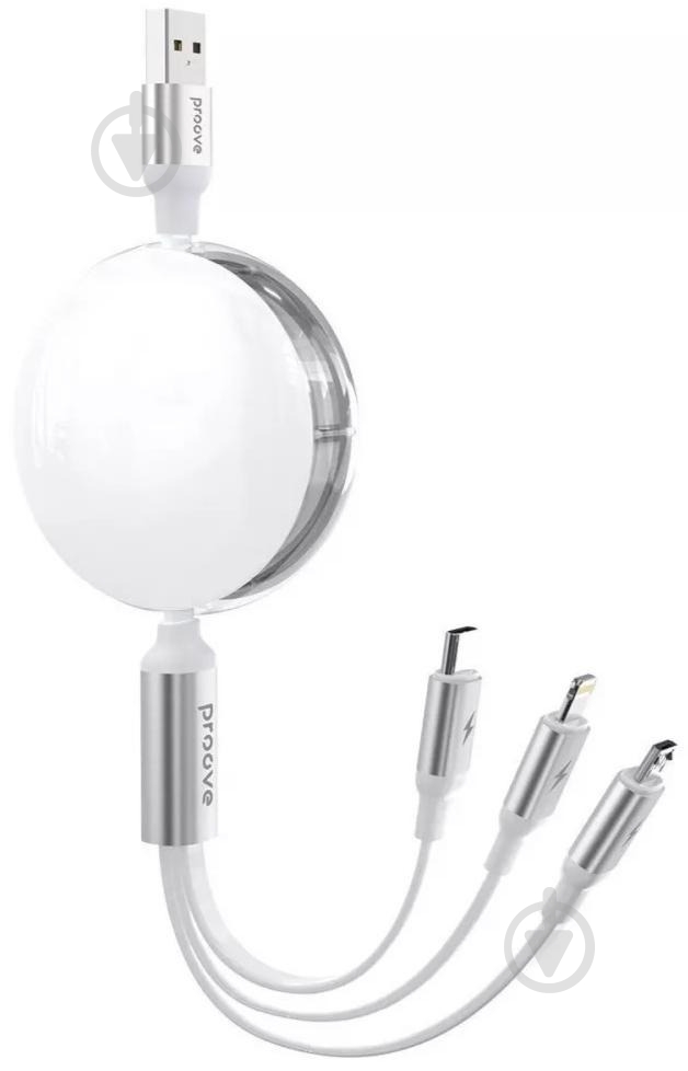 Кабель Proove Triple Sync 3 in1 Type-C + Micro USB + Lightning 1,2 м белый (CCTS20001502) - фото 1