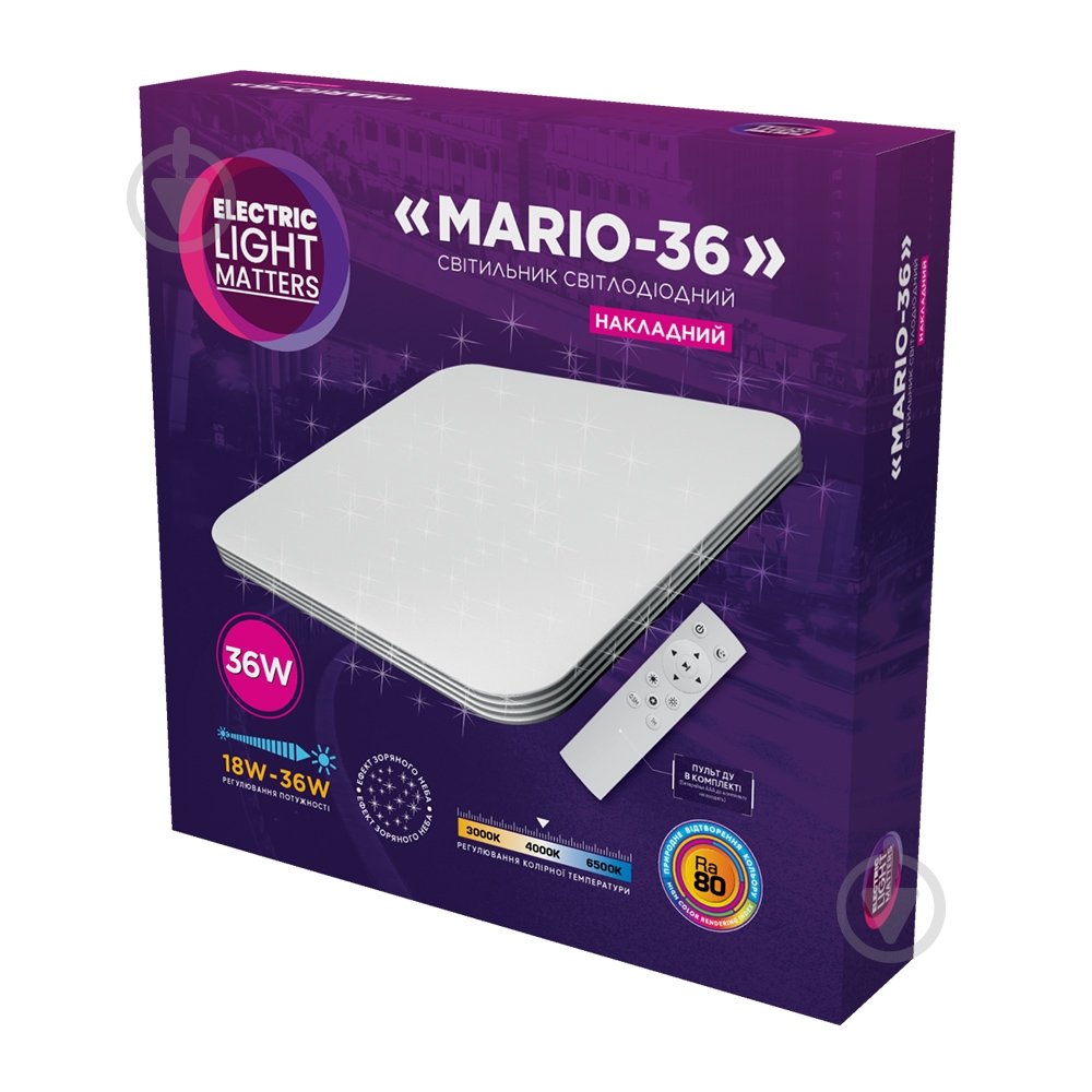 Світильник стельовий ELM MARIO LED квадратний з пультом 36 Вт білий 3000-6500 К 26-0107 - фото 2