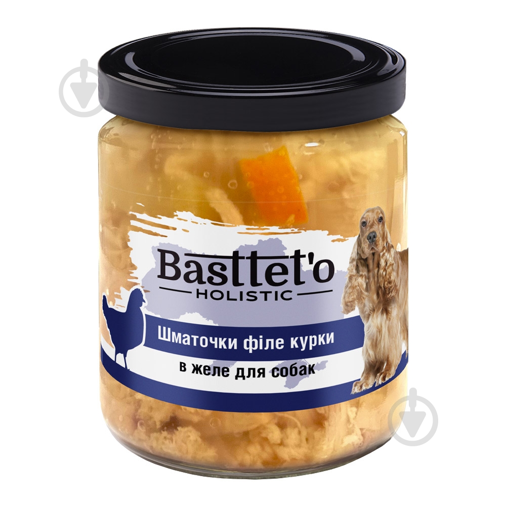 Корм влажный для собак для всех пород Basttet`o кусочки филе курицы в желе 130 г - фото 1 Корм влажный для собак для всех пород Basttet`o кусочки филе курицы в желе 130 г - фото 1