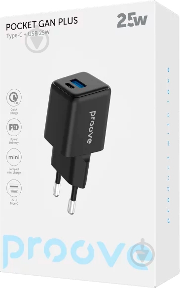 Сетевое зарядное устройство Proove Pocket GaN Plus 25W (Type-C + USB) WCPG25111201 black - фото 6 Сетевое зарядное устройство Proove Pocket GaN Plus 25W (Type-C + USB) WCPG25111201 black - фото 6
