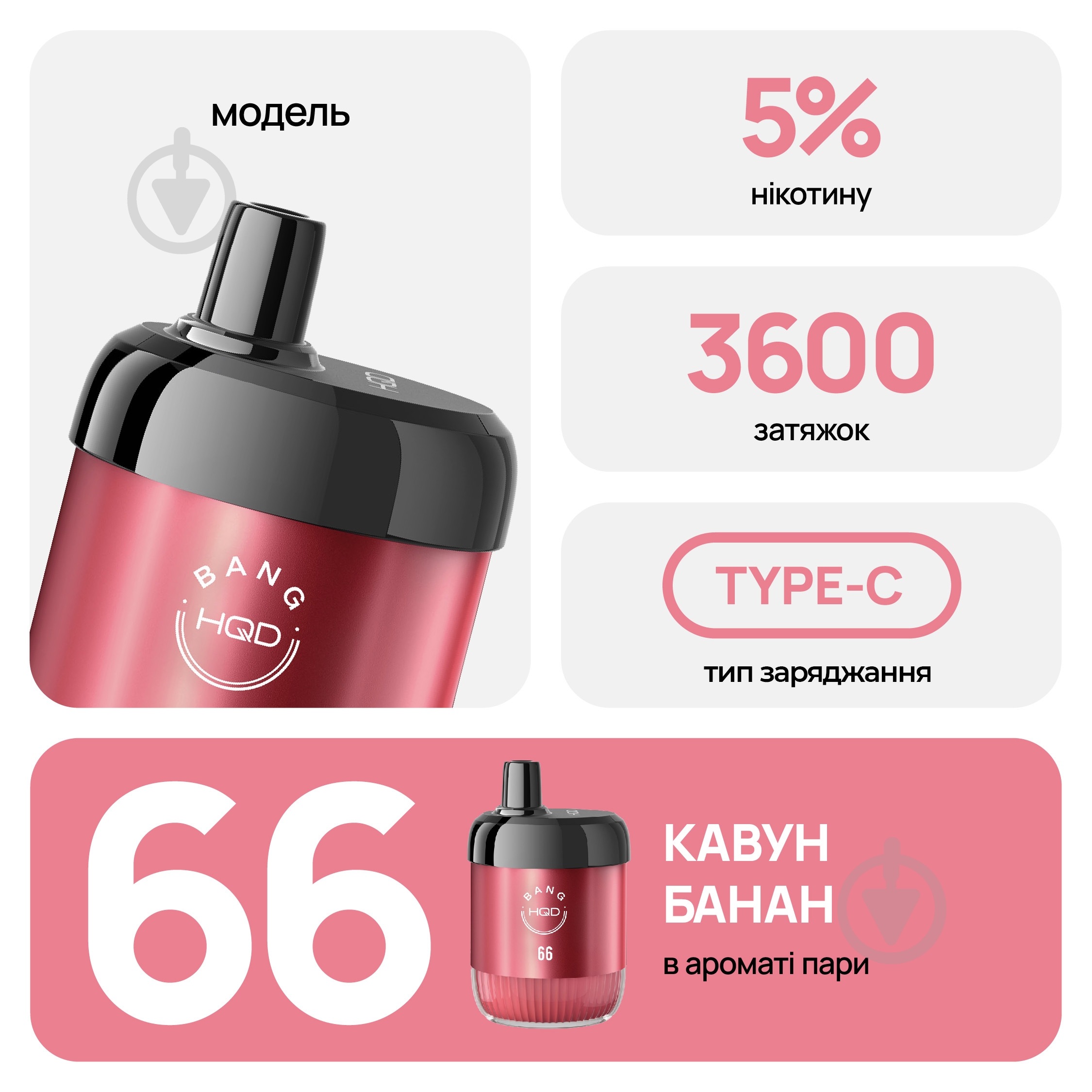 Сигарета электронная HQD 3600 BANG 8,5 мл 66 - фото 3