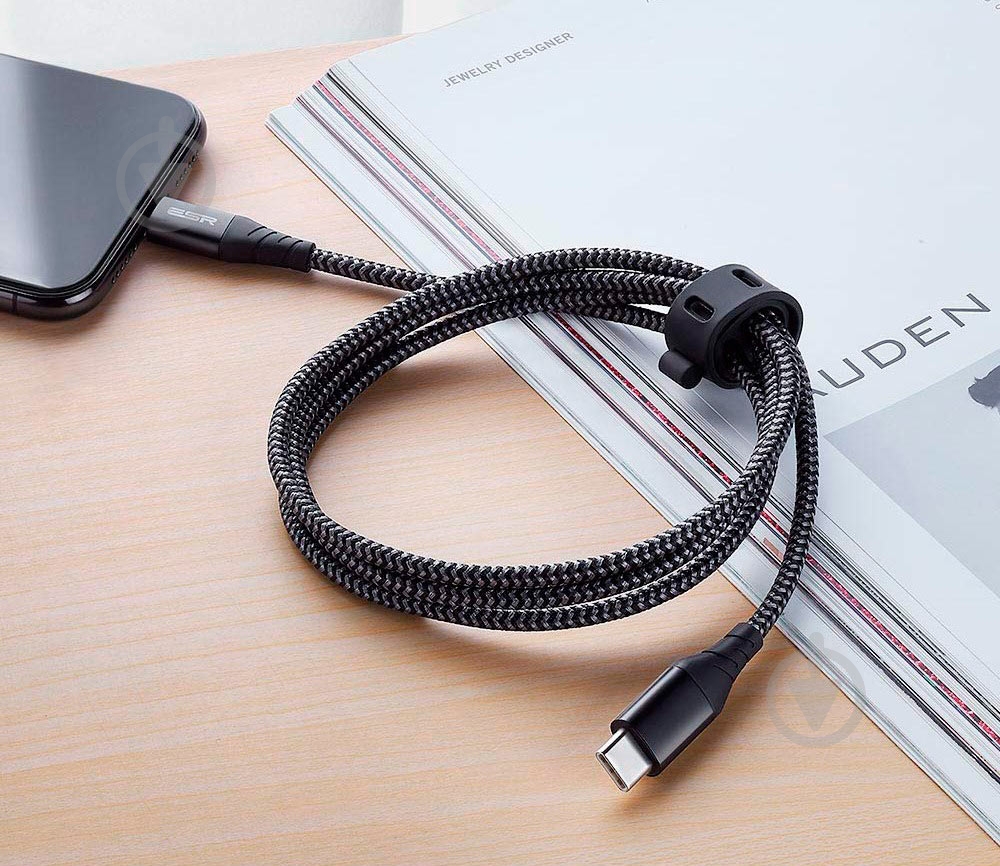 Кабель ESR USB-C to Lightning PD MFI 1 м чорний (9727-1) - фото 5