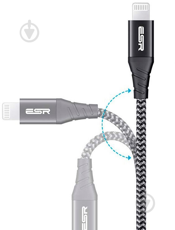 Кабель ESR USB-C to Lightning PD MFI 1 м чорний (9727-1) - фото 4