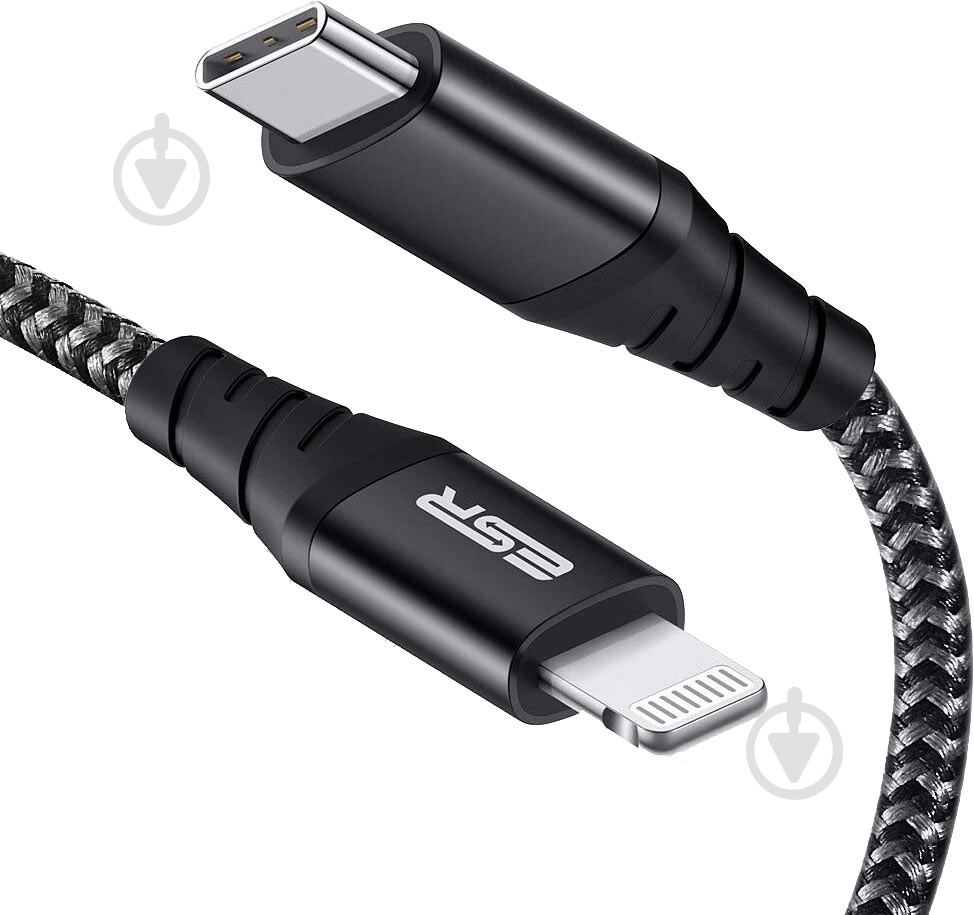 Кабель ESR USB-C to Lightning PD MFI 1 м чорний (9727-1) - фото 1