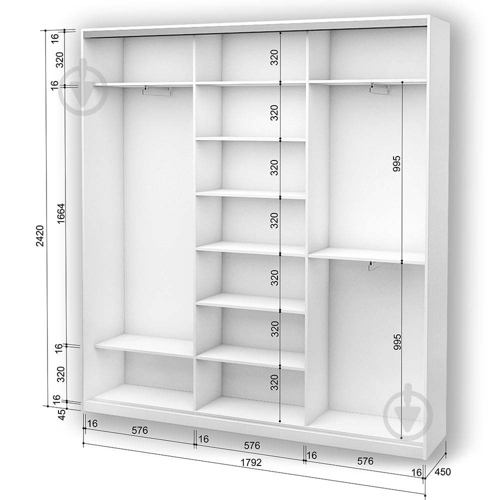 Шафа-купе 3.262.242.45-3 ROKO 1792x450x2420 мм білий двері дзеркало - фото 2
