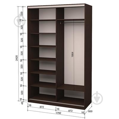 Шафа-купе 2.62.242.60-1 ROKO 1792x600x2420 мм венге двері ДСП - фото 2 Шафа-купе 2.62.242.60-1 ROKO 1792x600x2420 мм венге двері ДСП - фото 2