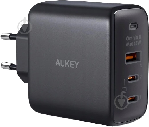 Зарядний пристрій AUKEY U+2C 65W GaN Power Tech (PA-B6T) чорний - фото 1