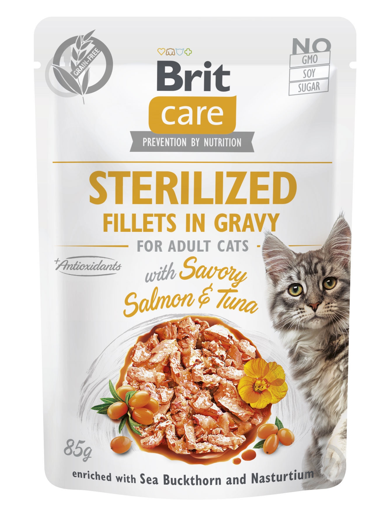 Корм вологий для котів Brit Care Sterilized філе в соусі з лососем і тунцем 85 г - фото 1