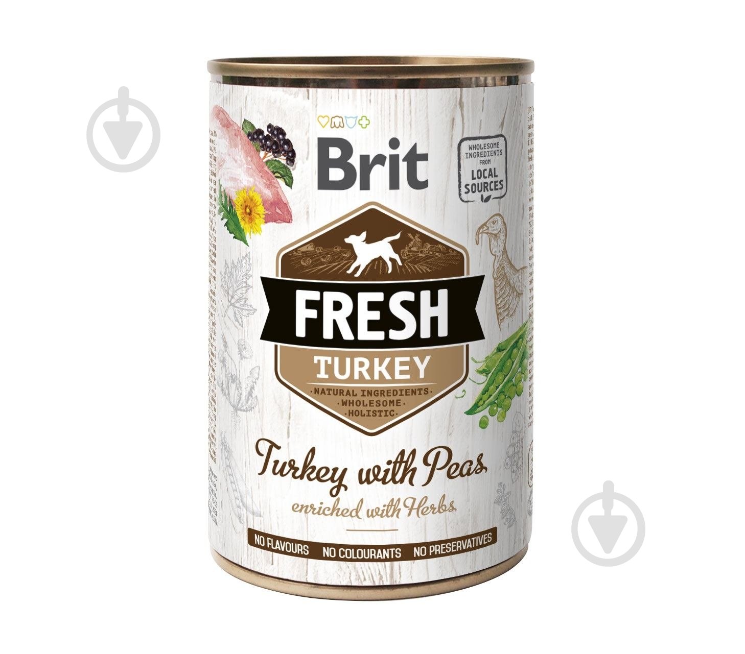 Корм вологий British Fires Turkey/Peas з індичкою та горошком 400 г - фото 1 Корм вологий British Fires Turkey/Peas з індичкою та горошком 400 г - фото 1