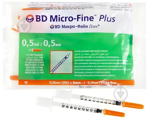 Шприц BD BD Micro-Fine Plus 0,5 мл U-100 30G (0,30 x 8 мм) 10 штук - фото 1 Шприц BD BD Micro-Fine Plus 0,5 мл U-100 30G (0,30 x 8 мм) 10 штук - фото 1