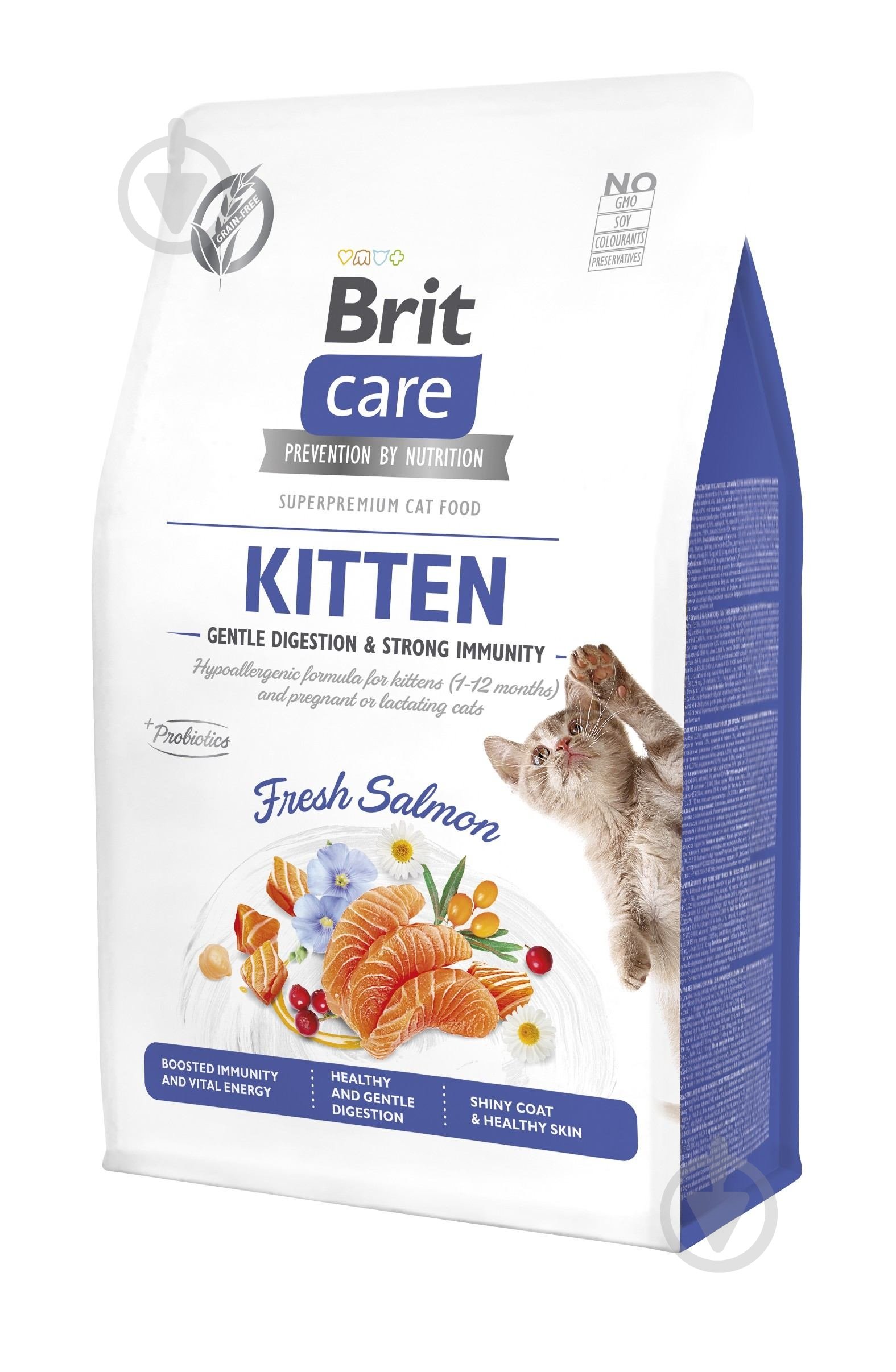 Корм сухой для котов Brit Care by Nutrition Kitten Gentle Digestion Strong Immunity с лососем 400 г - фото 1 Корм сухой для котов Brit Care by Nutrition Kitten Gentle Digestion Strong Immunity с лососем 400 г - фото 1