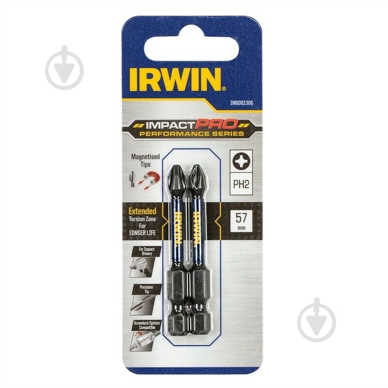 Бита Irwin PH2 Impact Pro Performance 57 мм 2 шт. IW6061306 - фото 1 Бита Irwin PH2 Impact Pro Performance 57 мм 2 шт. IW6061306 - фото 1