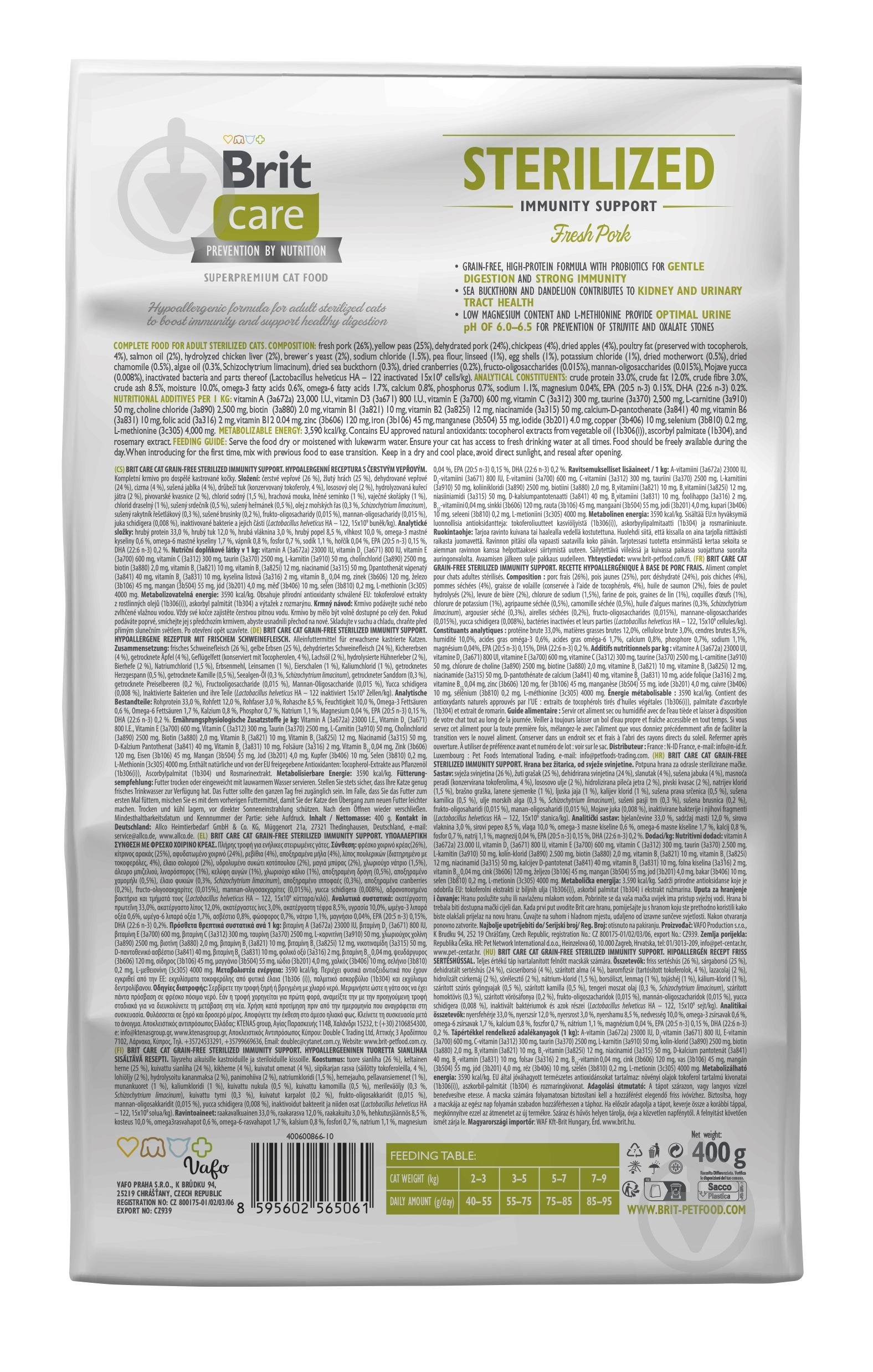 Корм сухой для котов Brit Care by Nutrition Sterilized Immunity Support со свининой 400 г - фото 2 Корм сухой для котов Brit Care by Nutrition Sterilized Immunity Support со свининой 400 г - фото 2