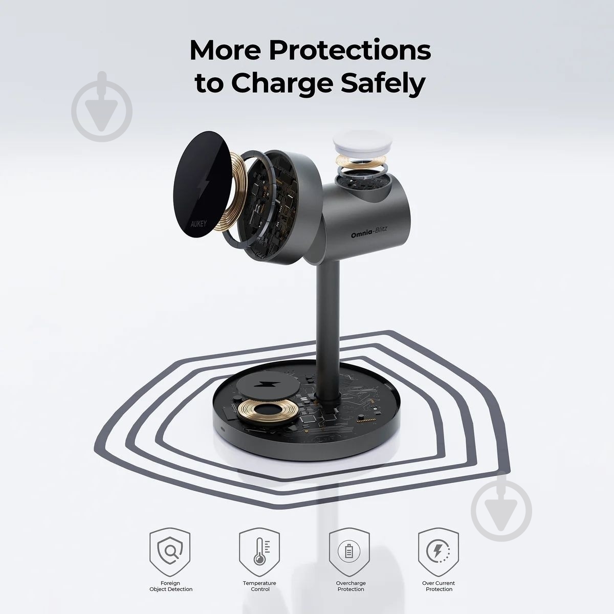 Бездротовий зарядний пристрій AUKEY MagFusion 3-in-1 15W (LC-MC311) - фото 7