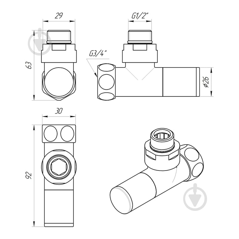 Комплект кранов Laris 1 / 2x3 / 4 + эксцентрики (LX-8202) - фото 6