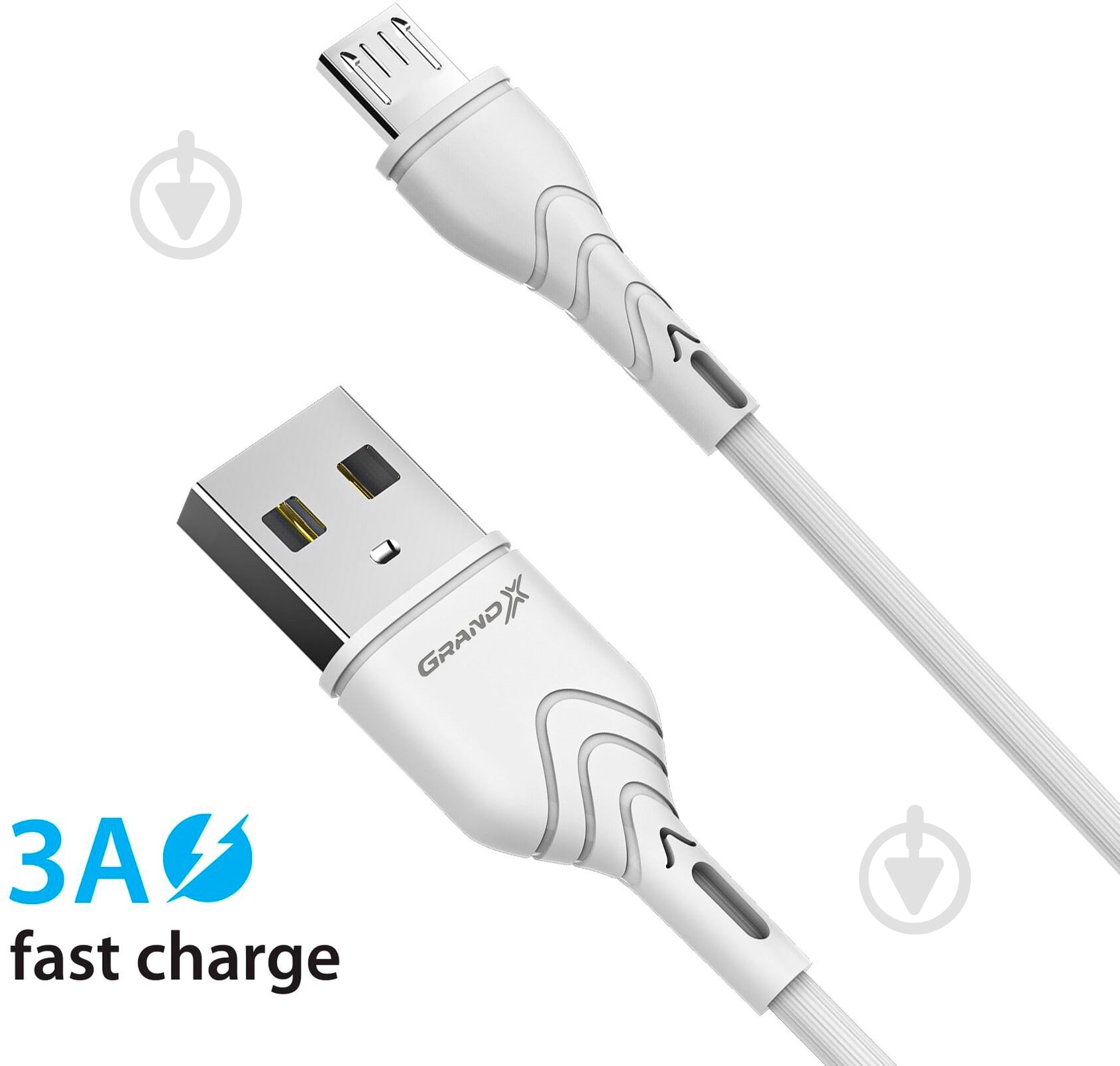 Кабель Grand-X USB-micro USB 3A Fast Сharge 1 м white (PM-03W) - фото 3