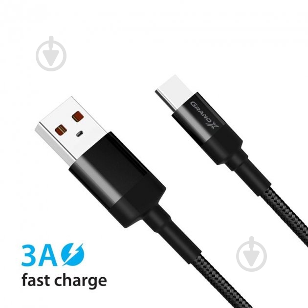 Кабель Grand-X USB-type C 1 м black (FC-03) - фото 2 Кабель Grand-X USB-type C 1 м black (FC-03) - фото 2