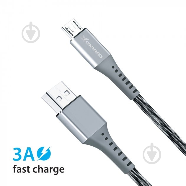 Кабель Grand-X USB-micro USB 1,2 м grey (FM-12G) - фото 2 Кабель Grand-X USB-micro USB 1,2 м grey (FM-12G) - фото 2