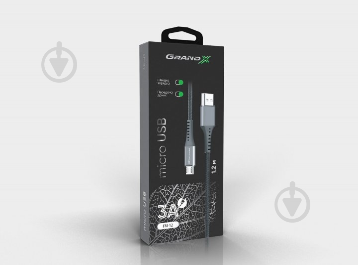 Кабель Grand-X USB-micro USB 1,2 м grey (FM-12G) - фото 5 Кабель Grand-X USB-micro USB 1,2 м grey (FM-12G) - фото 5