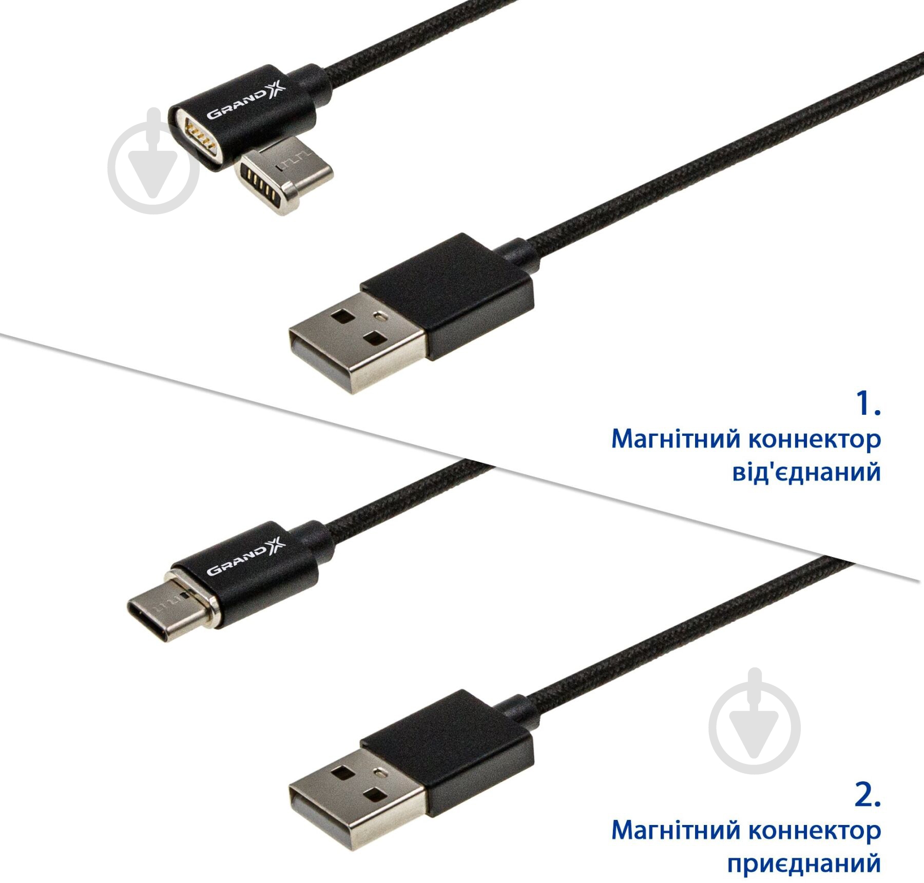 Кабель Grand-X USB Type-C – USB 1 м черный (MG-01C) - фото 4