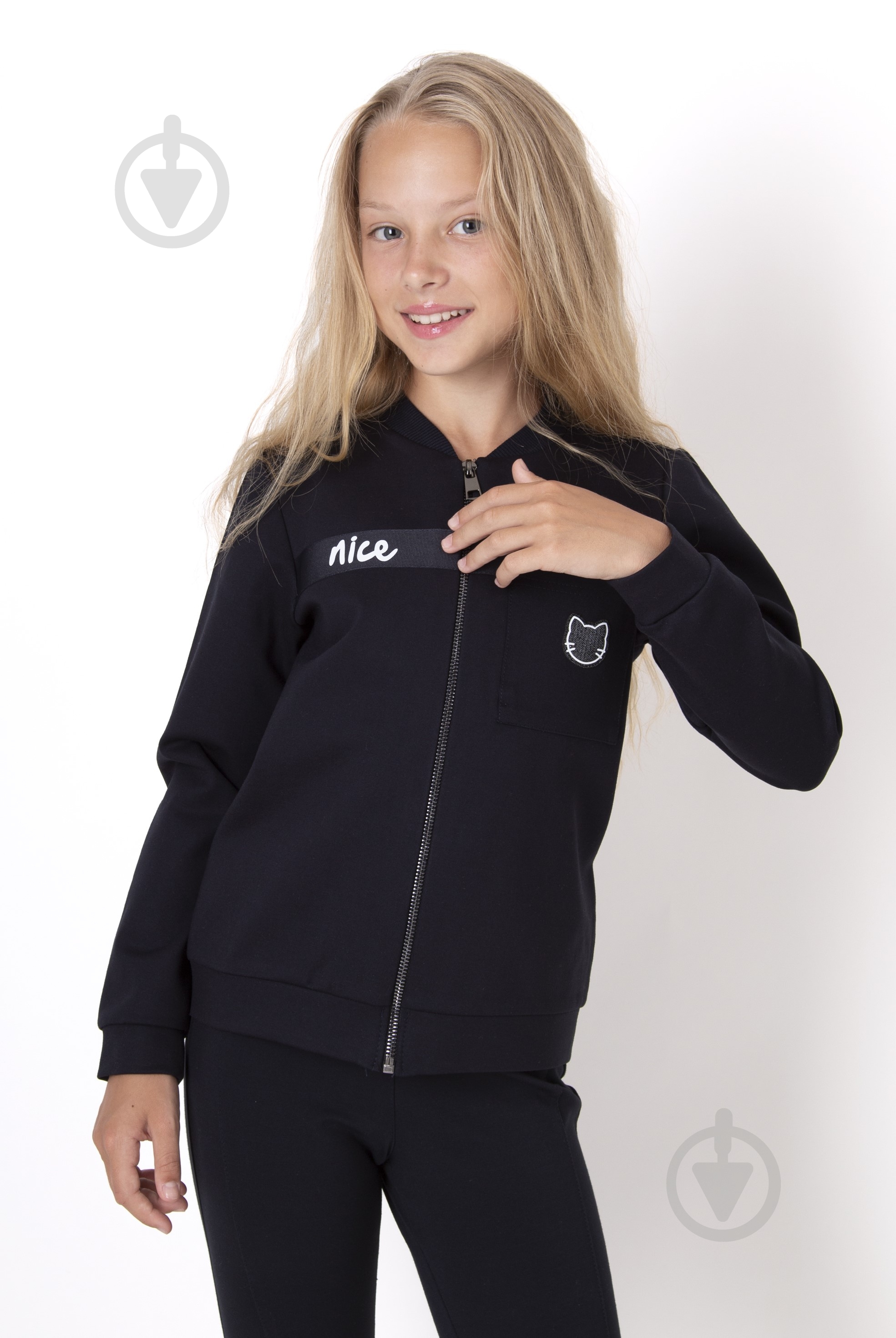 Бомбер для девочки Mevis р.140 синий 4796 - фото 1