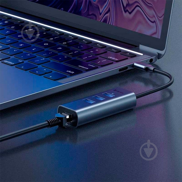 Адаптер BASEUS Type-C to USB3.0*3+RJ45, grey (CAHUB-M0G) - фото 5