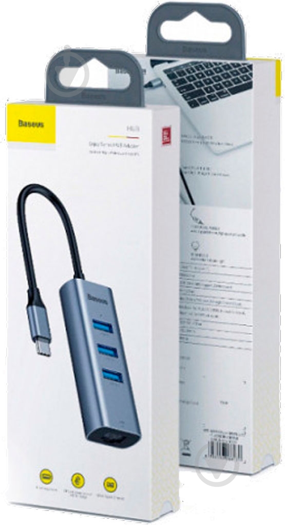 Адаптер BASEUS Type-C to USB3.0*3+RJ45, grey (CAHUB-M0G) - фото 8