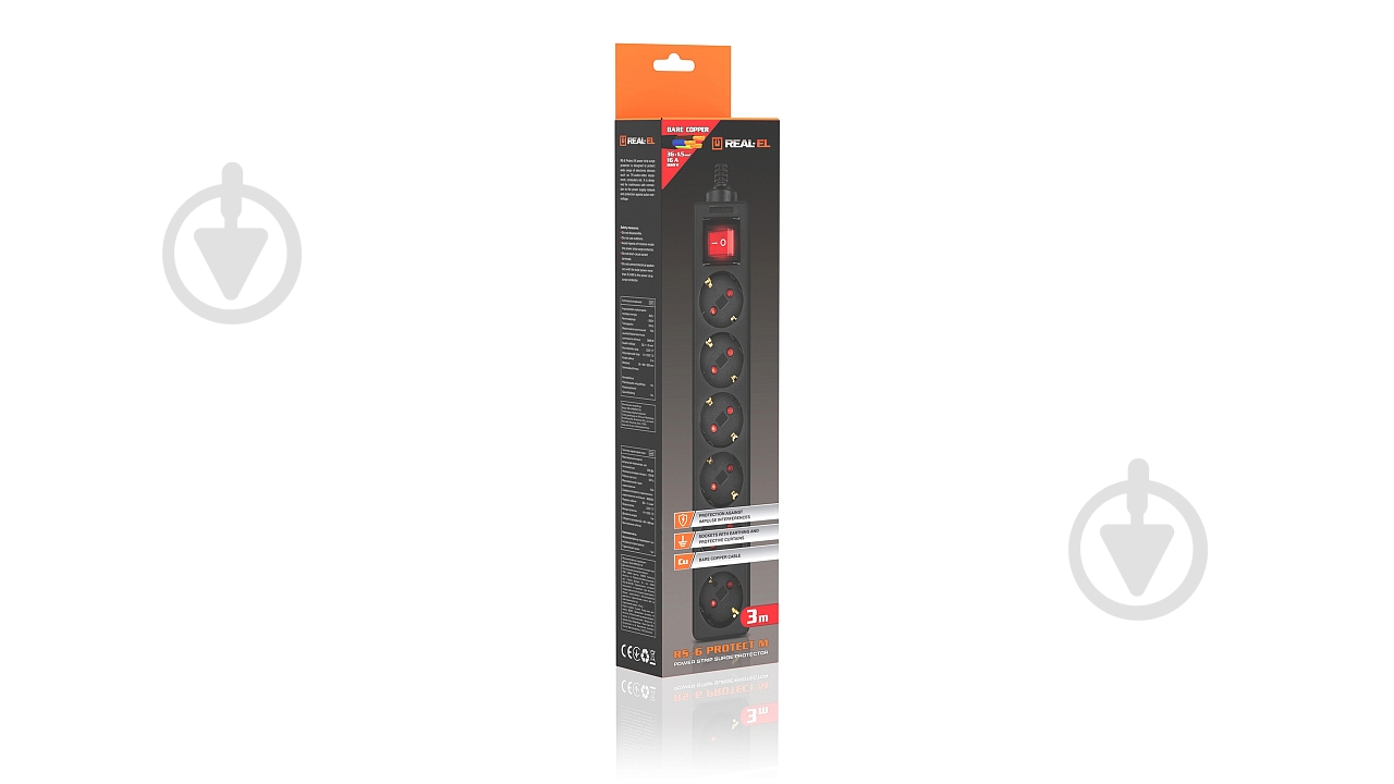 Фильтр-удлинитель Real-el RS-6 Protect M с заземлением 6 гн. черный 1,8 м - фото 3 Фильтр-удлинитель Real-el RS-6 Protect M с заземлением 6 гн. черный 1,8 м - фото 3