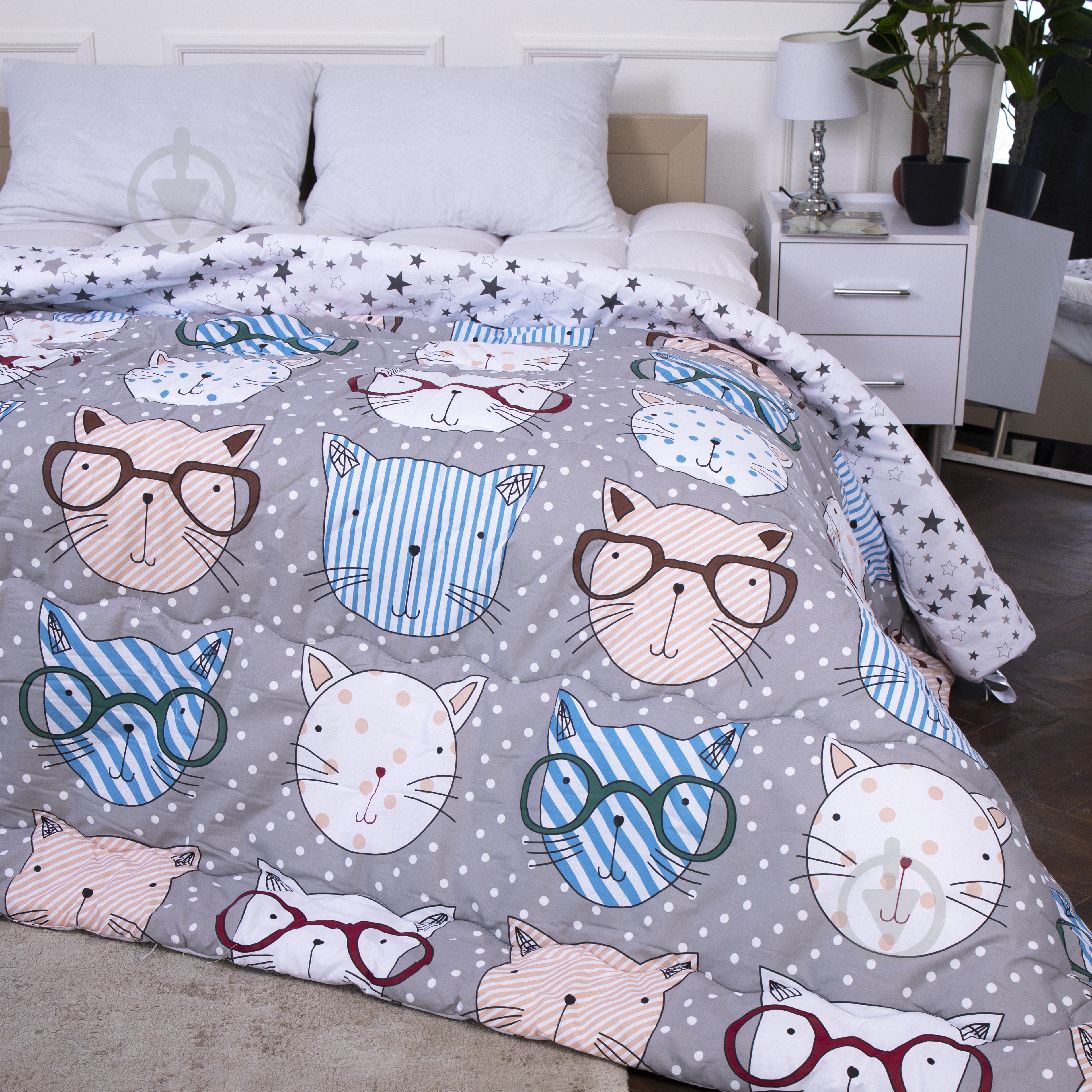 Одеяло антиаллергенное всесезонное №2837 Сolor Fun Line (чехол бязь 100%) Whales EcoSilk 172x205 см MirSon с принтом - фото 1