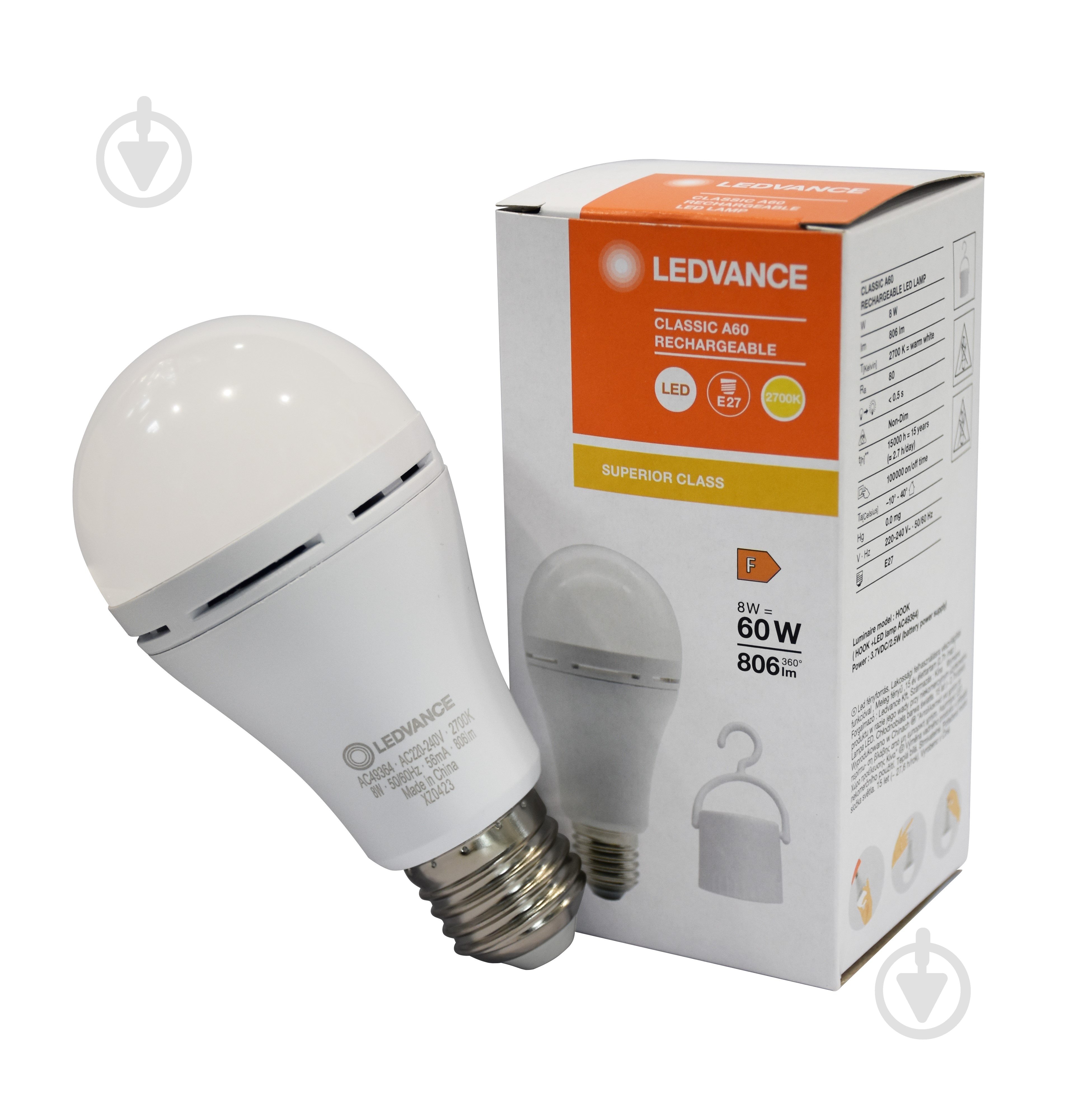 Лампа акумуляторна LED Ledvance RECH 8 Вт A60 E27 220 В 2700 К - фото 2