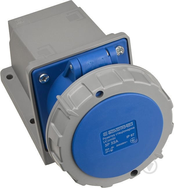 Розетка силова стаціонарна із заземленням АСКОУКРЕМ UСombi 3P 32A IP67 сірий із синім A0080010144 - фото 1 Розетка силова стаціонарна із заземленням АСКОУКРЕМ UСombi 3P 32A IP67 сірий із синім A0080010144 - фото 1