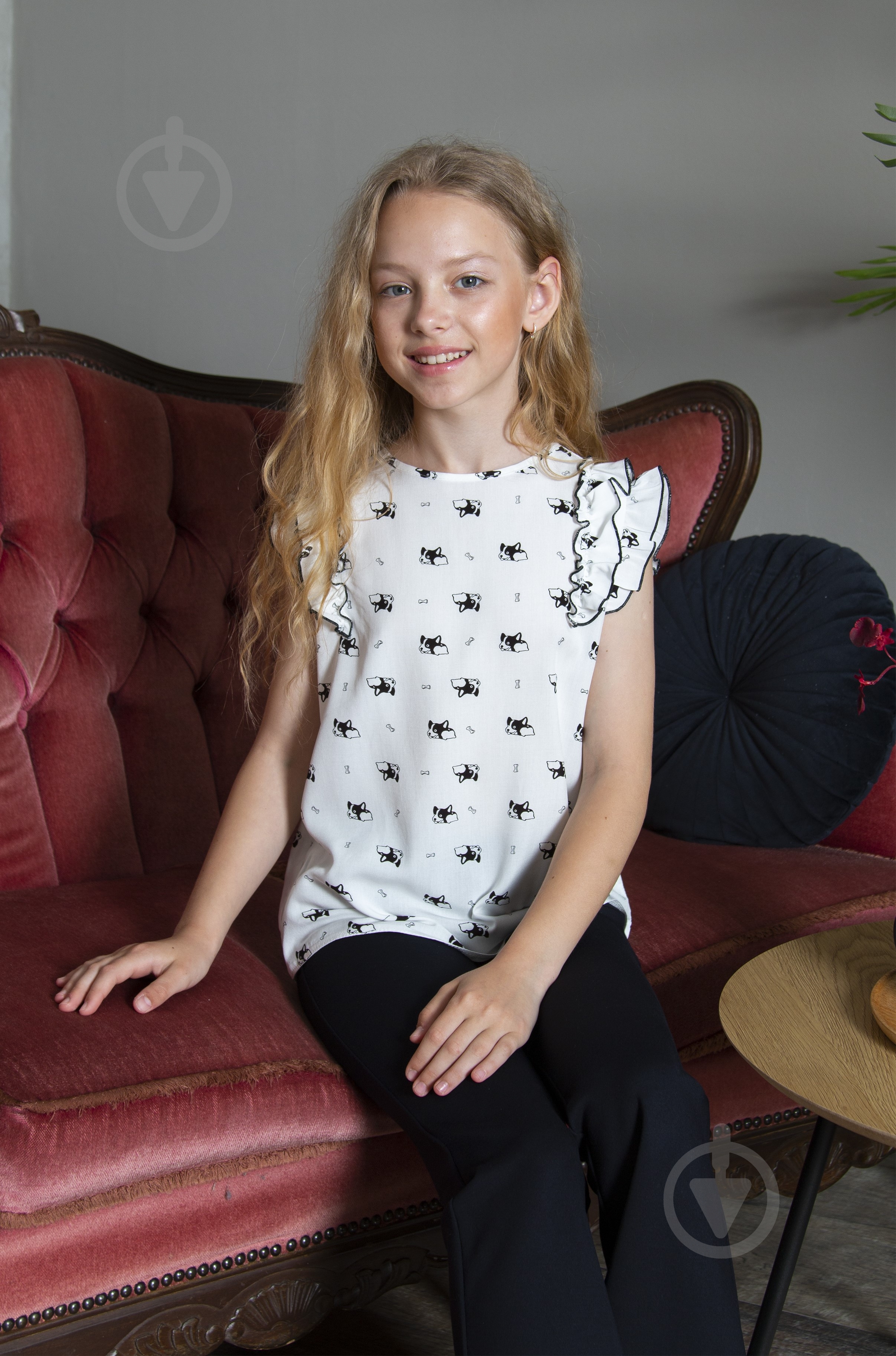 Блуза Mevis р.146 белый с рисунком 4737 - фото 1