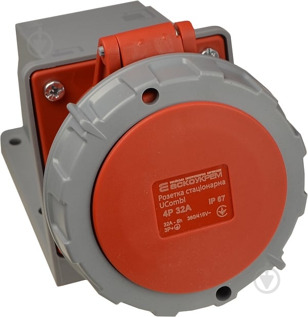 Розетка силовая стационарная с заземлением АСКОУКРЕМ UСombi 4P 32A IP67 серый с красным A0080010149 - фото 1 Розетка силовая стационарная с заземлением АСКОУКРЕМ UСombi 4P 32A IP67 серый с красным A0080010149 - фото 1
