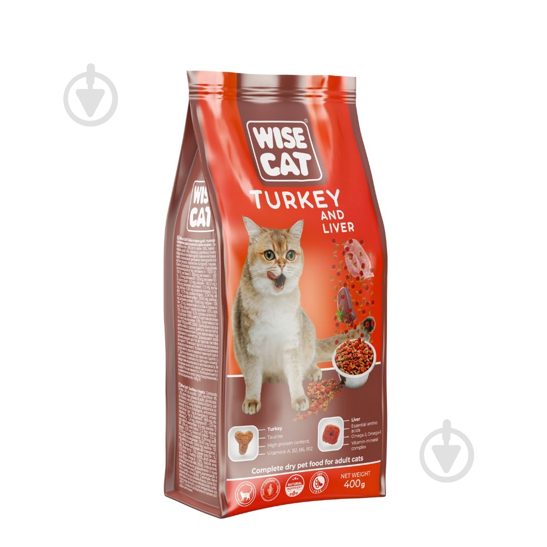 Корм сухий для котів Wise Cat ідичка та печінка 400 г - фото 1 Корм сухий для котів Wise Cat ідичка та печінка 400 г - фото 1