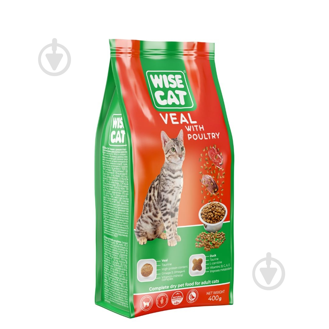 Корм сухий для котів Wise Cat телятина з домашньою птицею 400 г - фото 1 Корм сухий для котів Wise Cat телятина з домашньою птицею 400 г - фото 1