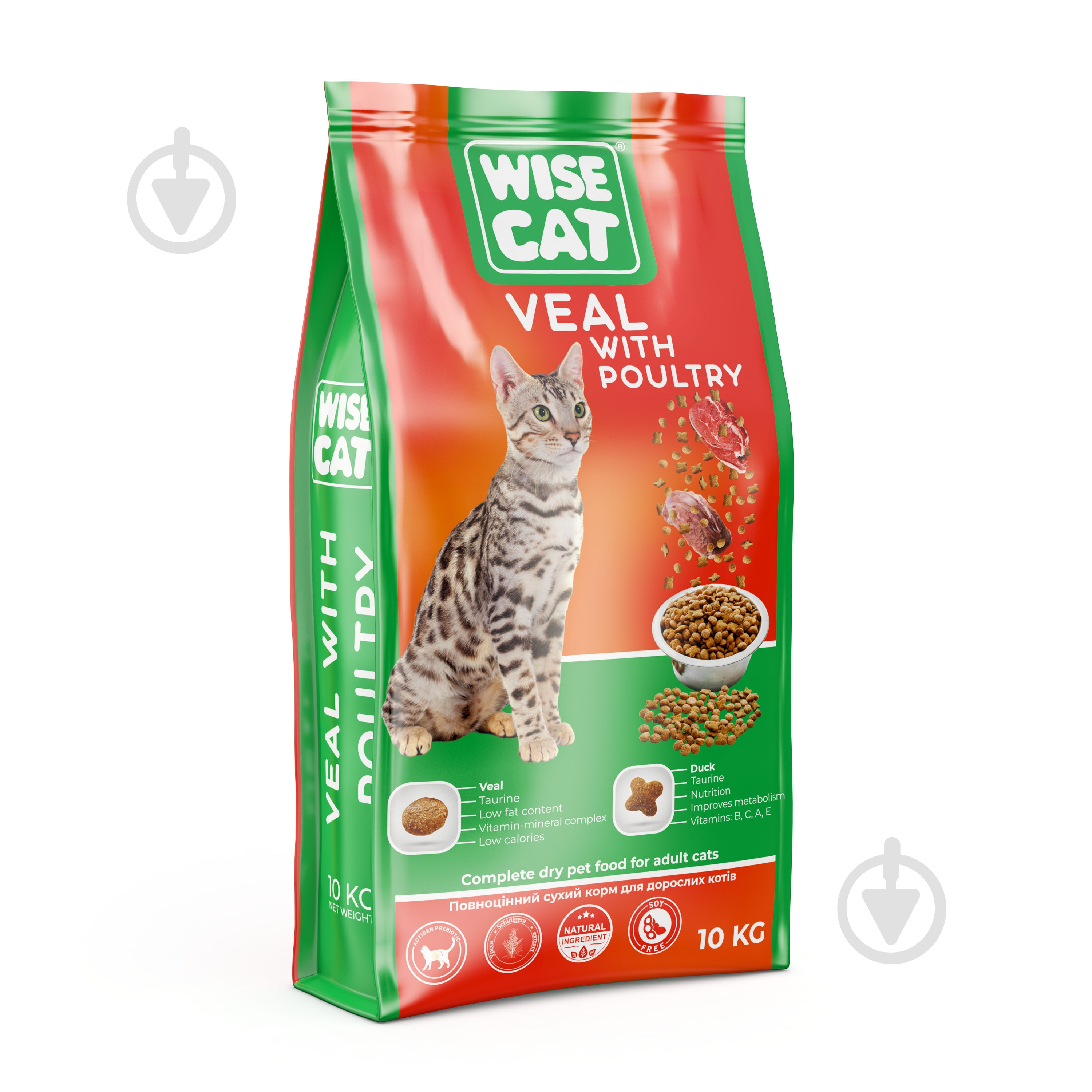 Корм сухий для котів Wise Cat телятина з домашньою птицею 10 кг - фото 1 Корм сухий для котів Wise Cat телятина з домашньою птицею 10 кг - фото 1