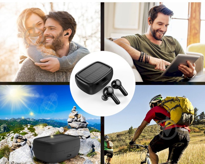 Bluetooth-гарнитура Choetech TWS с солнечной панелью black (BH-T09) - фото 6