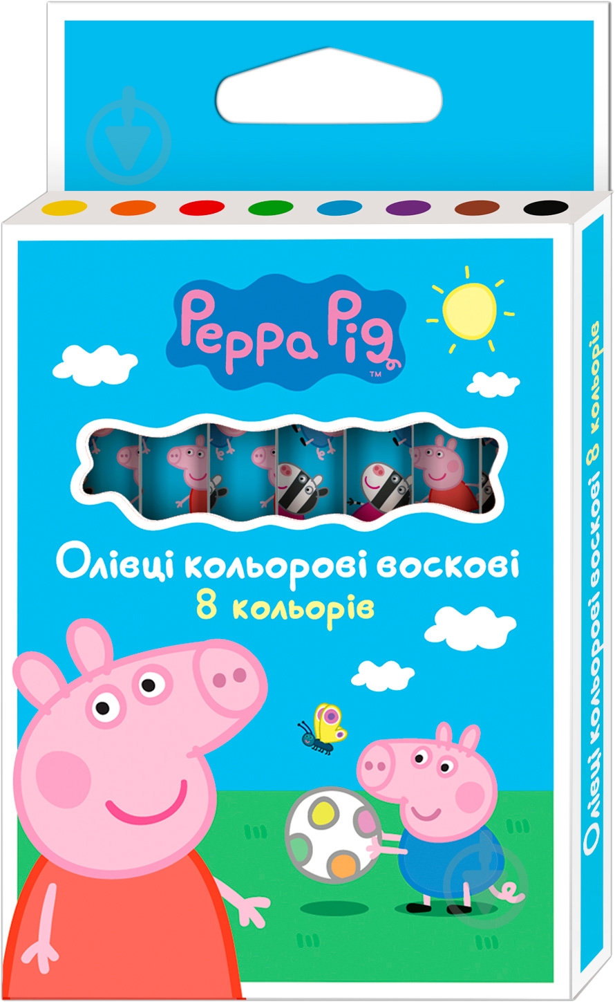 Карандаши восковые Свинка Пеппа 8 цветов Перо - фото 1