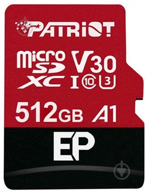 Карта памяти Patriot microSDXC 512 ГБ UHS-I Class 3 (U3)Class 10 (PEF512GEP31MCX ) EP A1 + SD-adapter - фото 1