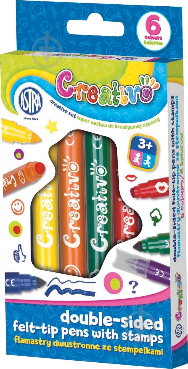 Фломастеры двусторонние со штампами 6 шт. Astra - фото 1
