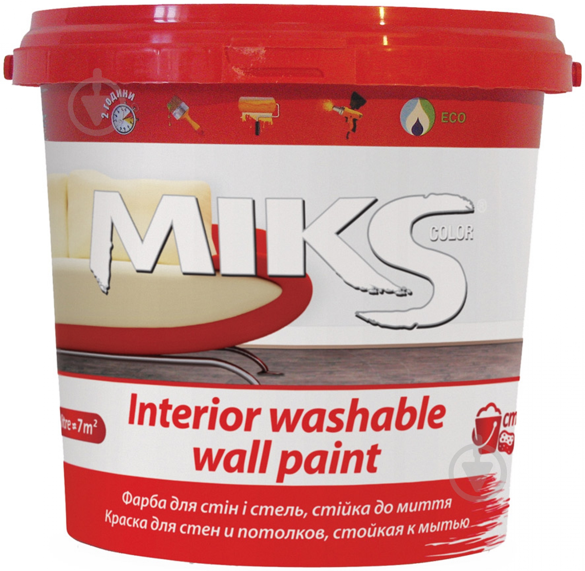 Фарба акрилова водоемульсійна MIKS Color Washable wall мат білий 1 л 1,4 кг - фото 2