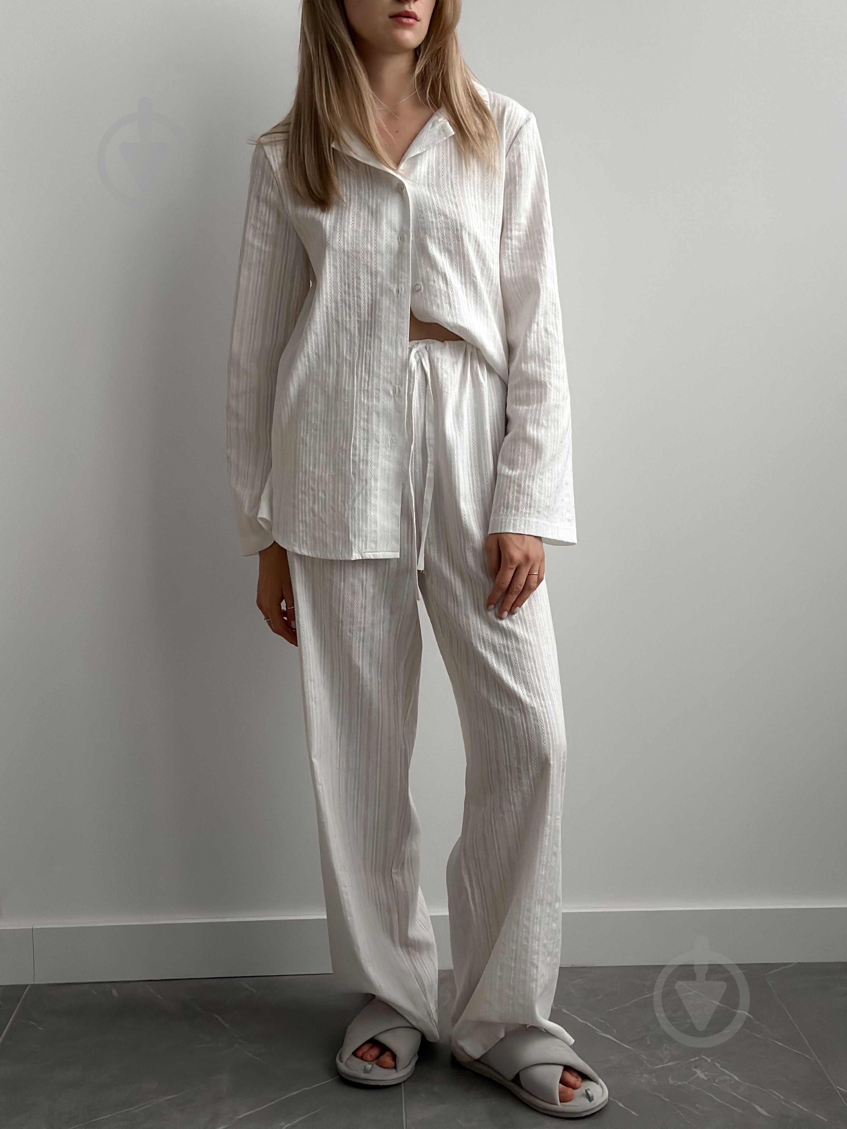 Комплект женский MISO штаны и рубашка р. M белый (13021) - фото 1 Комплект женский MISO штаны и рубашка р. M белый (13021) - фото 1