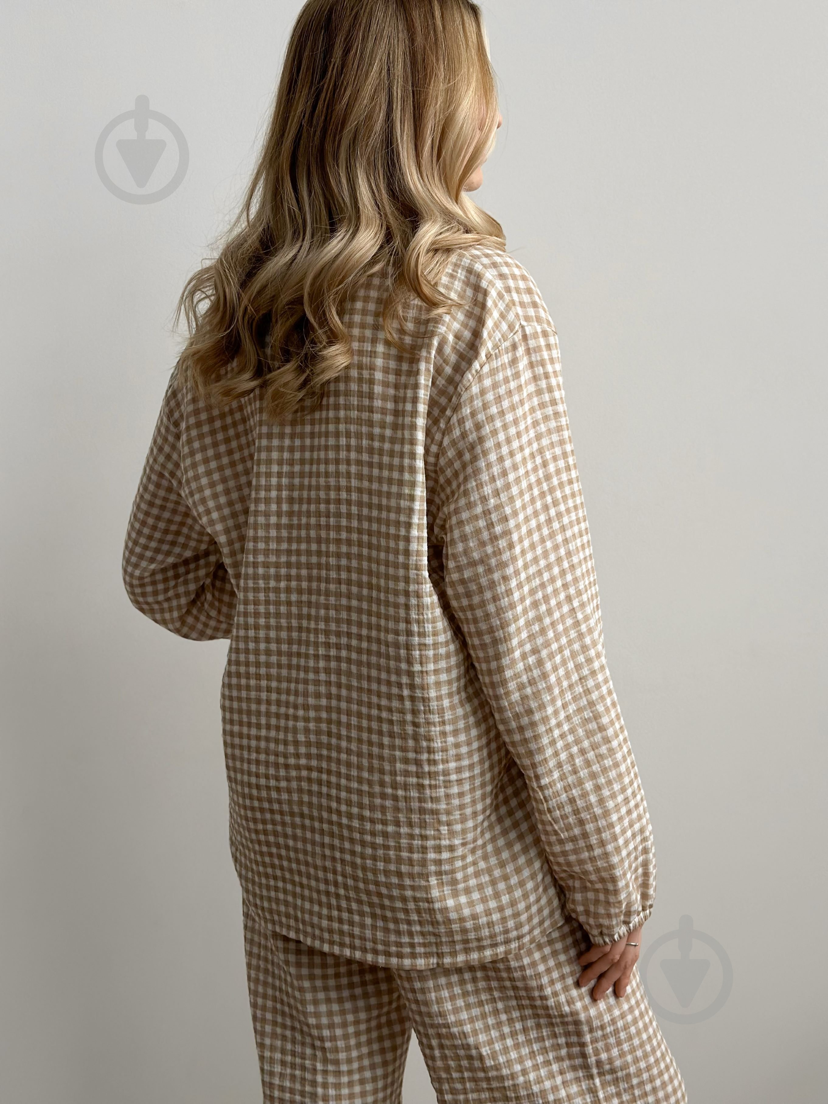 Комплект женский MISO рубашка и штаны р. L коричневый в клетку (14242) - фото 3 Комплект женский MISO рубашка и штаны р. L коричневый в клетку (14242) - фото 3