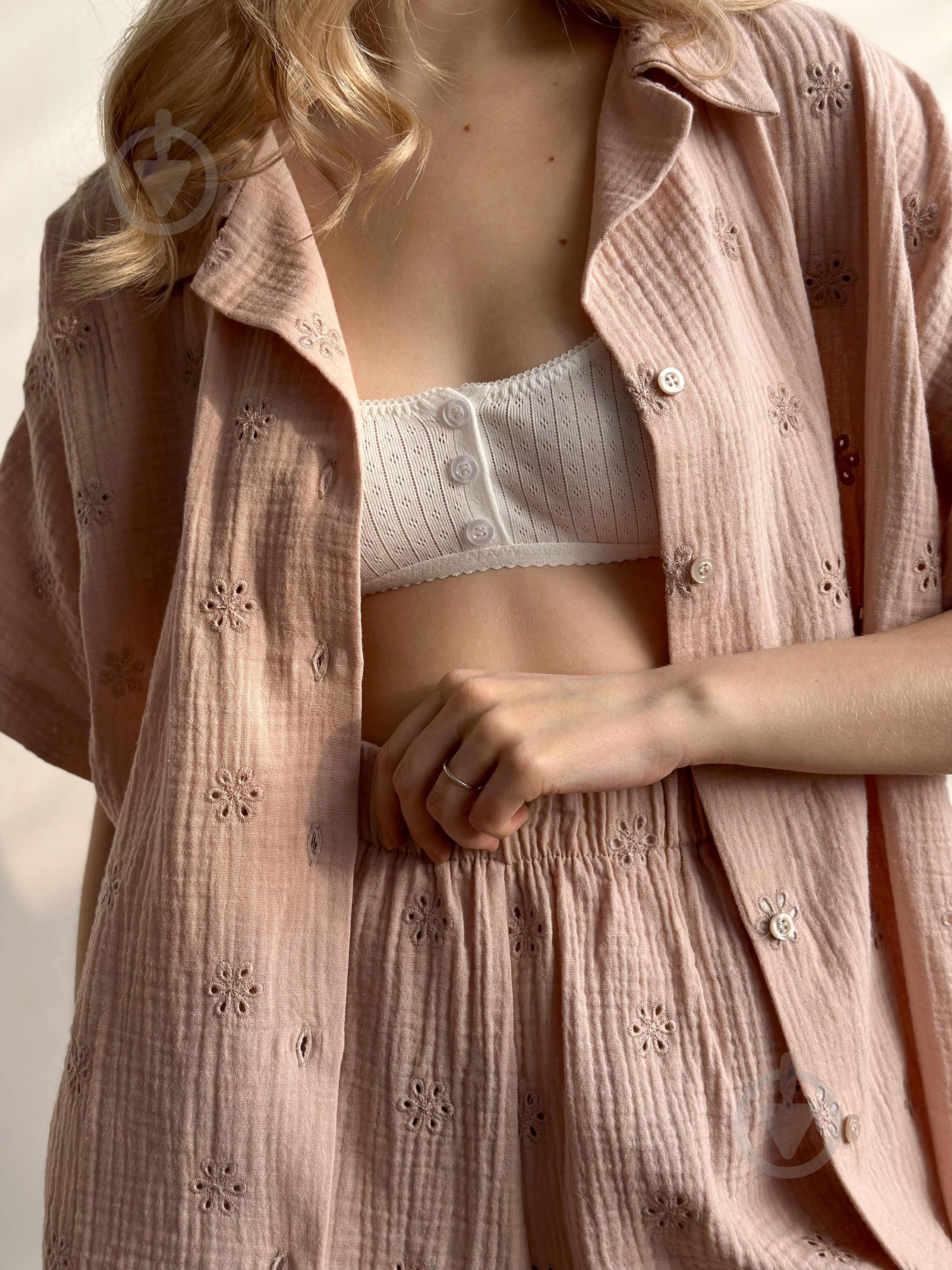 Комплект женский MISO рубашка и шорты р. L бежевый (14304) - фото 3 Комплект женский MISO рубашка и шорты р. L бежевый (14304) - фото 3